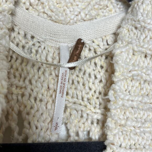 Free People Cable Cardi Knit Cardigan Sweater Ivory Size Small - Picture 5 of 11